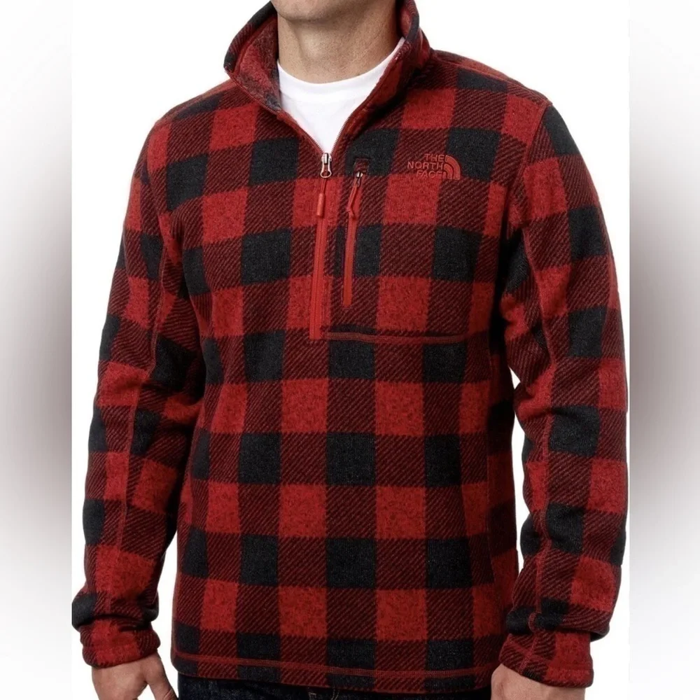 The North Face Red/Black Buffalo Plaid Pullover Sz M EUC